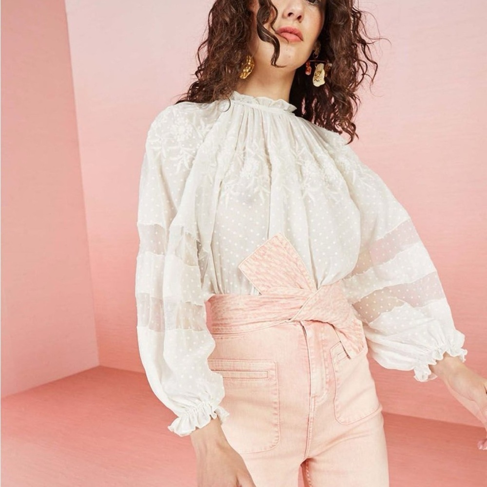 Ulla Johnson Nanon Embroidered Silk Blouse - Picture 2 of 11